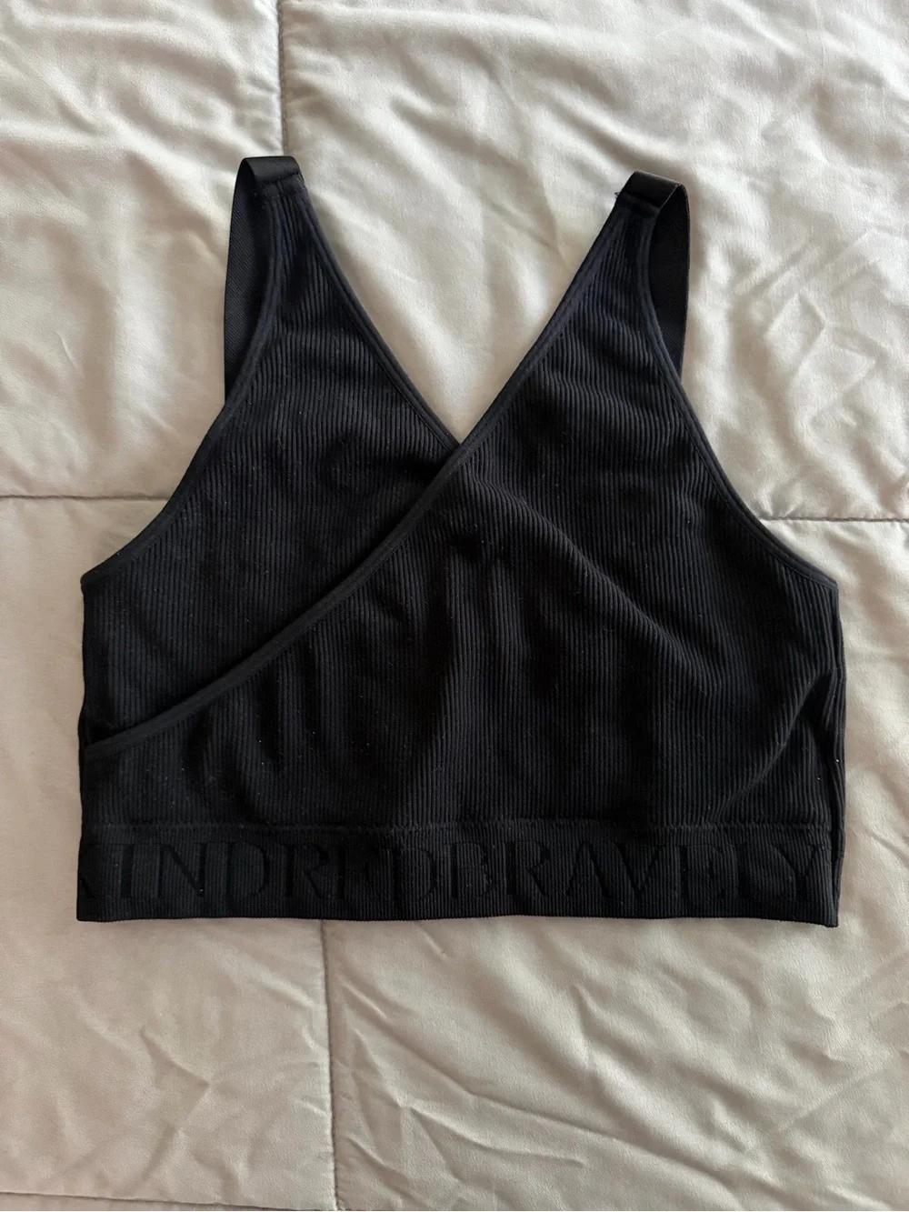 Kindred Bravely Black Ribbed Wrap Sports Bra
